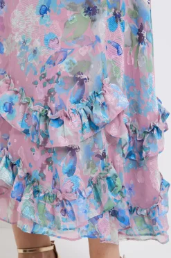 Wallis Robe Mi-longue En Satin À Motif Floral Avec Ourlet À Volants<Femme Toutes Les Robes|Robe Satin
