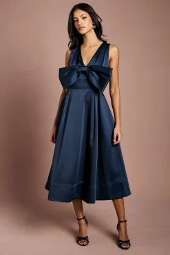 Coast Robe Mi-Longue en Satin Petite Taille avec Détail Nœud<Femme Robes Mi-Longues|Satin Et Dentelle