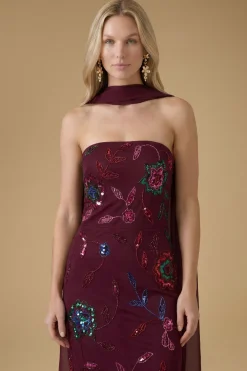 Robe Mi-longue En Tulle Ornée De Motifs Floraux