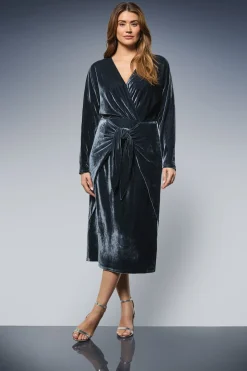 Wallis Robe Mi-longue en Velours avec Détail Nœud<Femme Robes Mi-Longues|Robes À Manches Longues