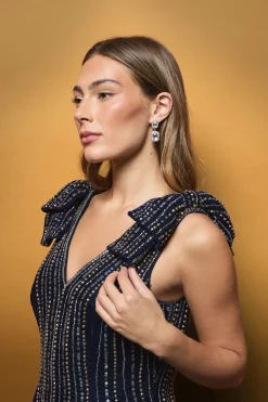 Robe Mi-Longue en Velours avec Nœuds Ornementaux