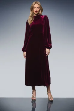 Robe Mi-Longue en Velours Col Montant de Soirée