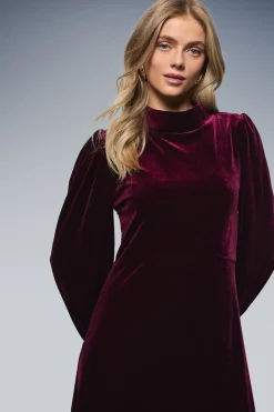 Robe Mi-Longue en Velours Col Montant de Soirée