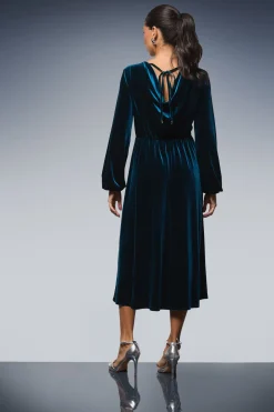 Robe Mi-Longue en Velours à Dos Drapé