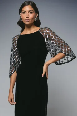 Wallis Robe Mi-Longue en Velours à Encolure Carrée et Manches à Sequins<Femme Robes Mi-Longues|Robes À Manches Longues