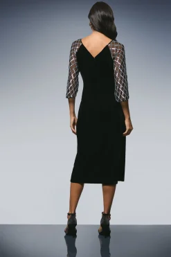 Wallis Robe Mi-Longue en Velours à Encolure Carrée et Manches à Sequins<Femme Robes Mi-Longues|Robes À Manches Longues