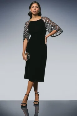 Wallis Robe Mi-Longue en Velours à Encolure Carrée et Manches à Sequins<Femme Robes Mi-Longues|Robes À Manches Longues
