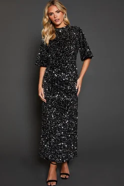 Dorothy Perkins Robe Mi-Longue en Velours à Paillettes Petite Taille<Femme Robes Mi-Longues|Robes