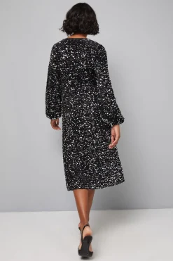 Robe Mi-Longue en Velours à Sequins avec Détail Torsadé