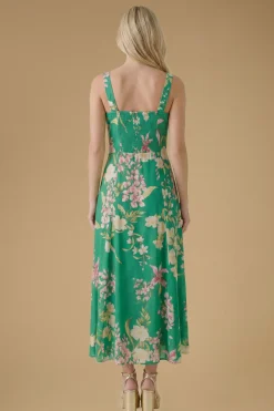 Robe Mi-longue En Viscose Imprimée À Bustier