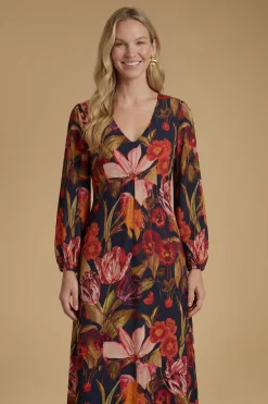 Oasis Robe Mi-longue En Viscose Imprimée À Manches Volumineuses<Femme Toutes Les Robes|Robes À Manches Longues