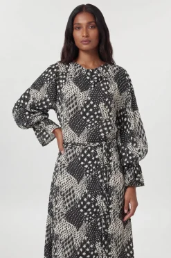 Robe Mi-longue En Viscose Tissée Imprimée À Col Drapé