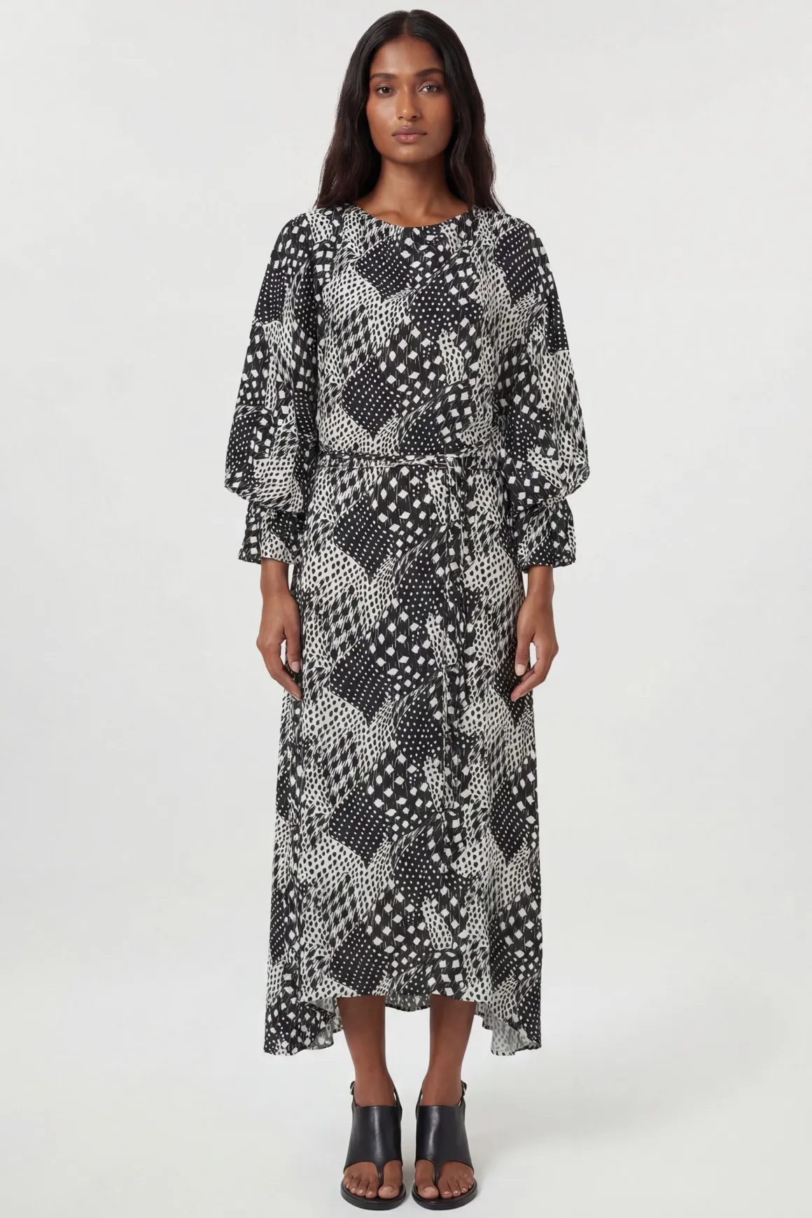 Robe Mi-longue En Viscose Tissée Imprimée À Col Drapé
