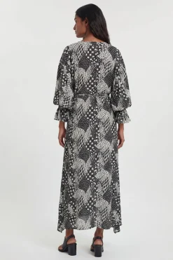 Robe Mi-longue En Viscose Tissée Imprimée À Col Drapé