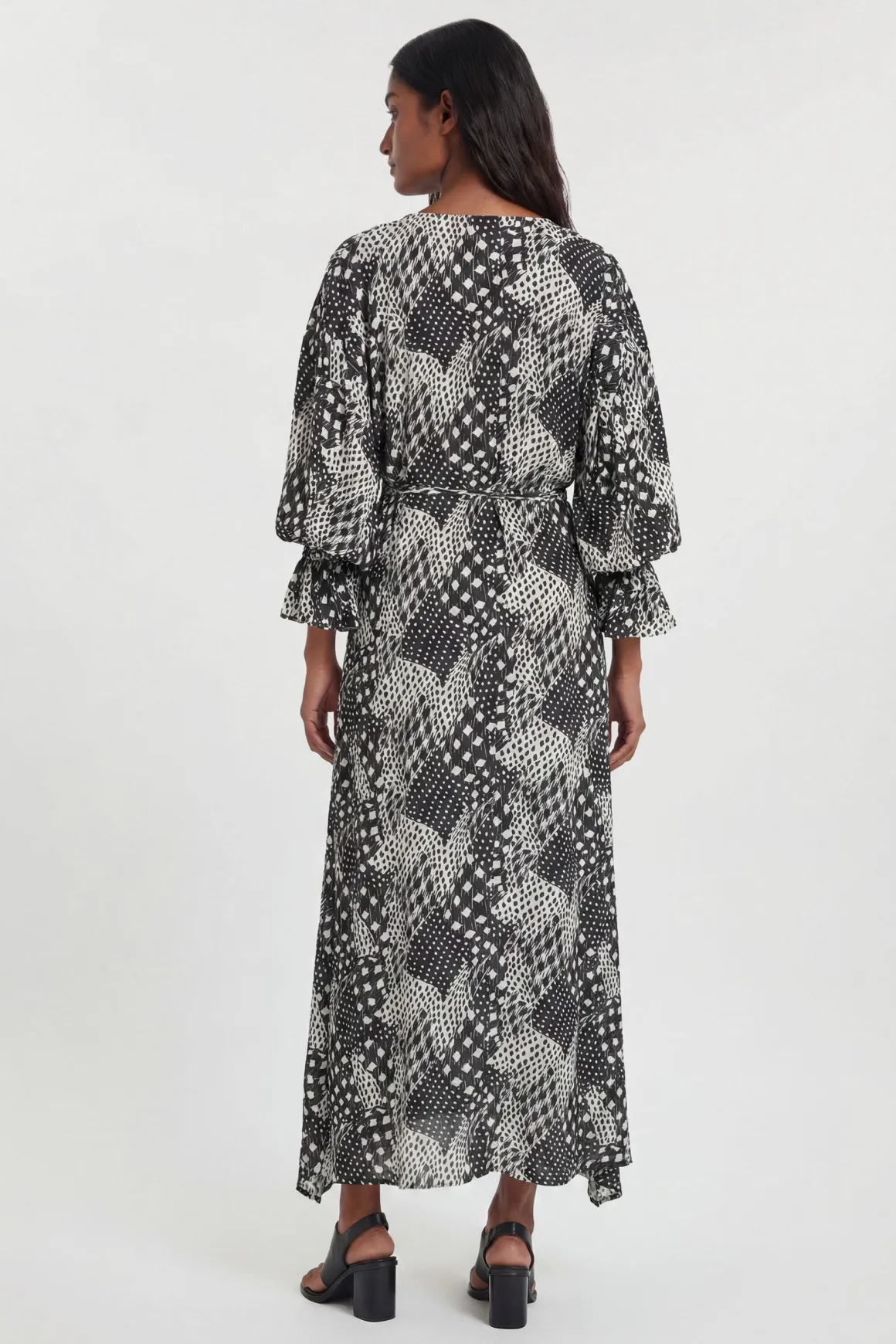 Robe Mi-longue En Viscose Tissée Imprimée À Col Drapé