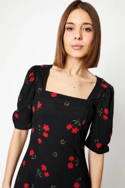 Robe Mi-Longue Fleurie à Coutures