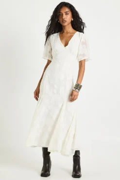 boohoo Robe mi-longue fleurie à manches courtes<Femme Robes Noires Nouées|Robes