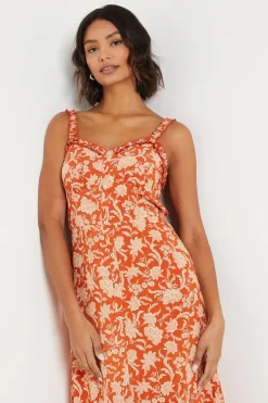 Robe Mi-longue Florale à Col Volants et Boutonnage Devant