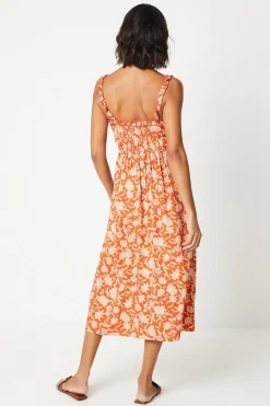 Robe Mi-longue Florale à Col Volants et Boutonnage Devant