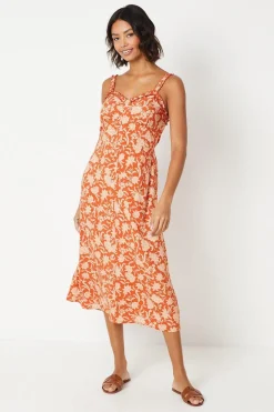 Robe Mi-longue Florale à Col Volants et Boutonnage Devant