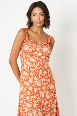 Robe Mi-longue Florale à Col Volants et Boutonnage Devant