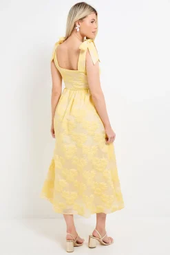 Robe Mi-Longue Florale DP Luxe à Taille Basse et Épaules Nouées