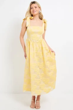 Robe Mi-Longue Florale DP Luxe à Taille Basse et Épaules Nouées