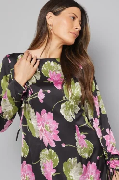 Robe Mi-Longue Florale à Manches Froncées