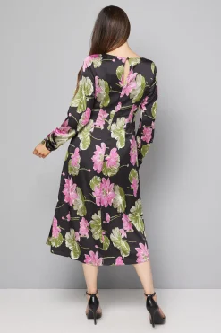 Robe Mi-Longue Florale à Manches Froncées
