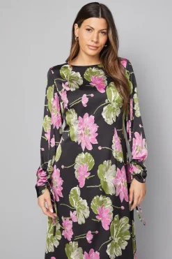 Robe Mi-Longue Florale à Manches Froncées