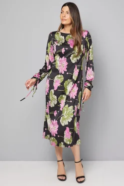 Robe Mi-Longue Florale à Manches Froncées