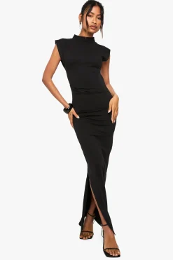 boohoo Robe mi-longue froncée à col haut<Femme Robes|Toutes Les Robes