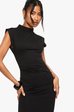 boohoo Robe mi-longue froncée à col haut<Femme Robes|Toutes Les Robes