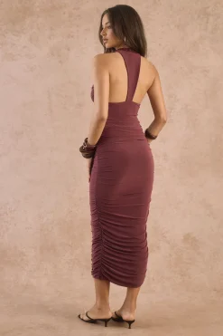Robe Mi-longue Froncée À Encolure Plongeante Dos-nu