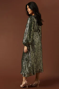 Oasis Robe Mi-Longue Froncée Métallisée d'Occasion<Femme Robes Mi-Longues|Robes À Manches Longues