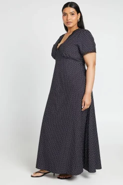 Robe Mi-longue Grande Taille À Pois Avec Bordure En Dentelle