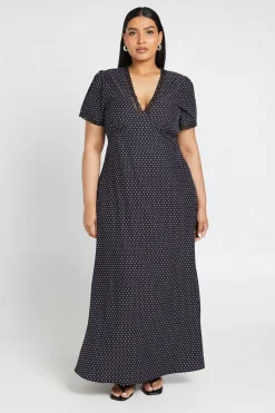 Robe Mi-longue Grande Taille À Pois Avec Bordure En Dentelle