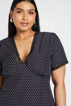 Robe Mi-longue Grande Taille À Pois Avec Bordure En Dentelle