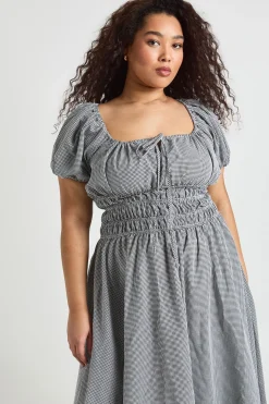 Robe Mi-longue Grande Taille À Taille Froncée Et Motif Vichy