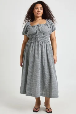 Robe Mi-longue Grande Taille À Taille Froncée Et Motif Vichy
