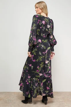 Robe Mi-longue Imprimée à Ourlet Asymétrique avec Détails de Dentelle