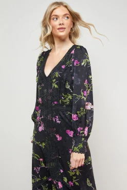 Robe Mi-longue Imprimée à Ourlet Asymétrique avec Détails de Dentelle