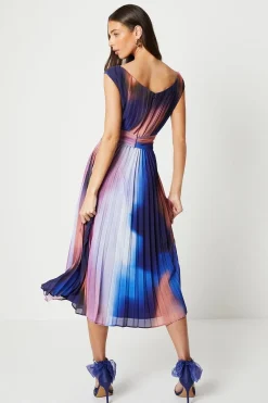 Coast Robe Mi-Longue Imprimée Plissée à Col V<Femme Robes|Robes Mi-Longues