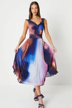 Coast Robe Mi-Longue Imprimée Plissée à Col V<Femme Robes|Robes Mi-Longues