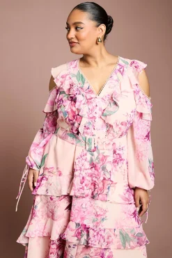 Coast Robe Mi-Longue Imprimée à Volants et Épaules Dénudées Grande Taille<Femme Toutes Les Robes|Robes Mi-Longues