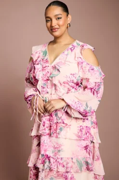 Coast Robe Mi-Longue Imprimée à Volants et Épaules Dénudées Grande Taille<Femme Toutes Les Robes|Robes Mi-Longues