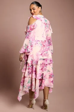 Coast Robe Mi-Longue Imprimée à Volants et Épaules Dénudées Grande Taille<Femme Toutes Les Robes|Robes Mi-Longues