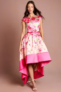 Robe Mi-Longue Imprimé Floral en Sergé Asymétrique