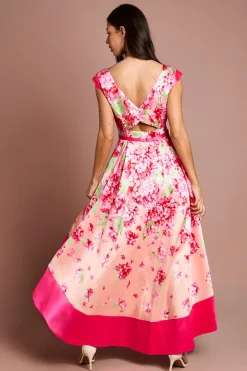 Robe Mi-Longue Imprimé Floral en Sergé Asymétrique