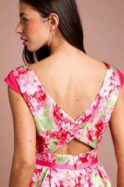 Robe Mi-Longue Imprimé Floral en Sergé Asymétrique